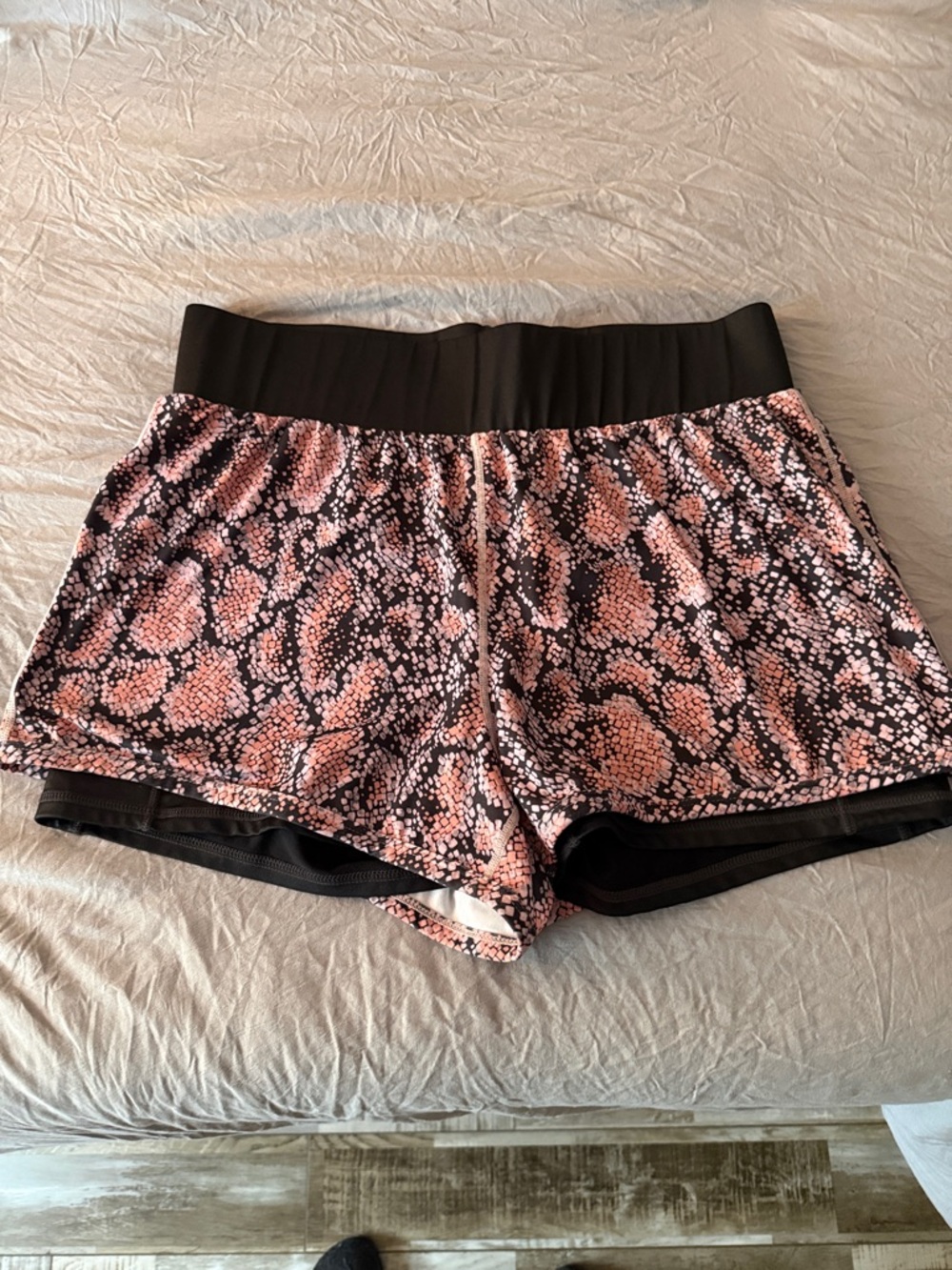 Fabletics Black and Pink Printed Athletic Shorts